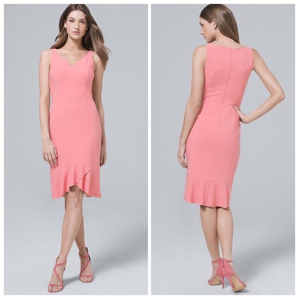 NWT White House Black Market Pink Flounce Sheath Dress